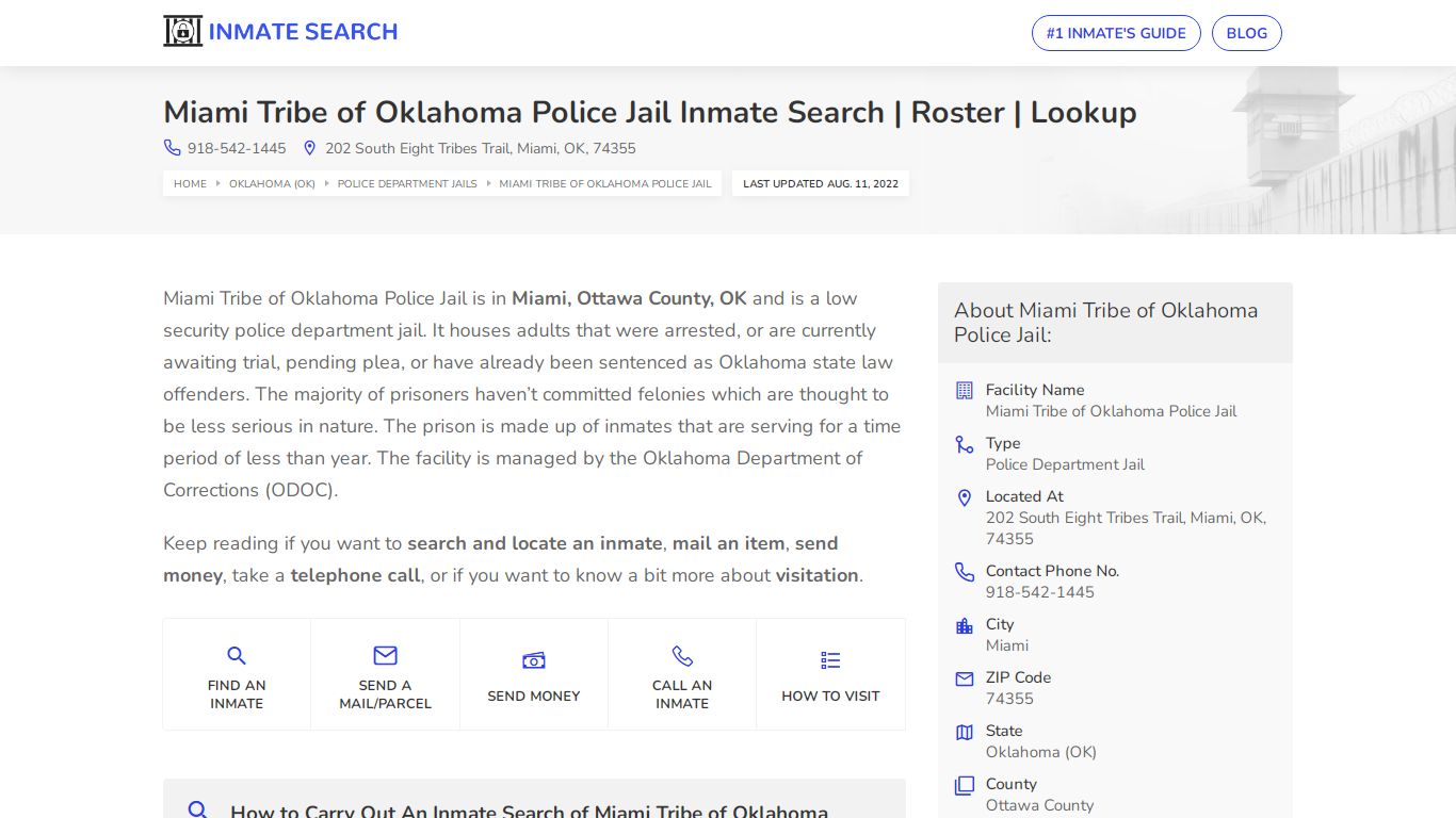 Miami Tribe of Oklahoma Police Jail Inmate Search | Roster ...